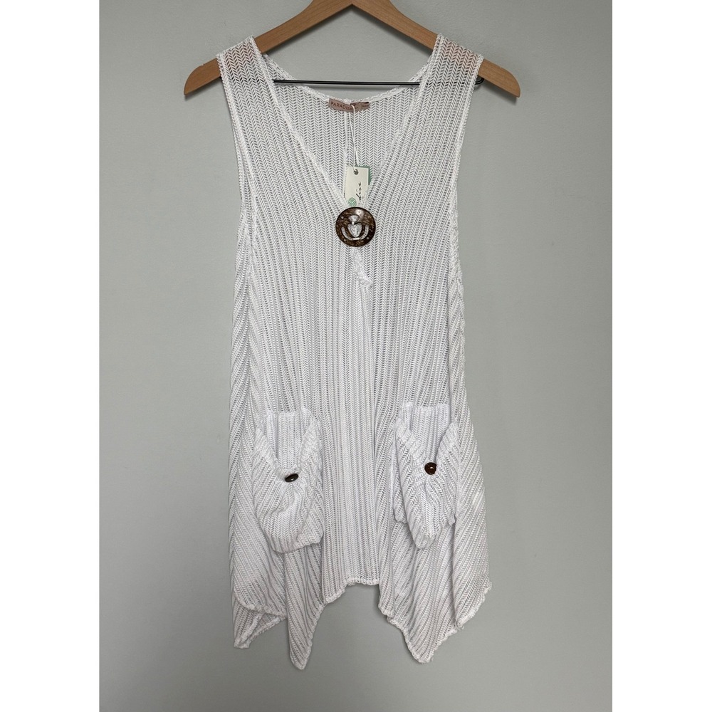 Paradise Fashion USA White Beach Cover Up Tank Top Handkerchief Hem XL/XXL NWT - Picture 1 of 9